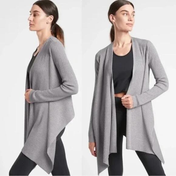 ATHLETA Solstice Wrap Sweater Merino Wool Blend Cardigan Ribbed Gray XXS - Picture 1 of 7